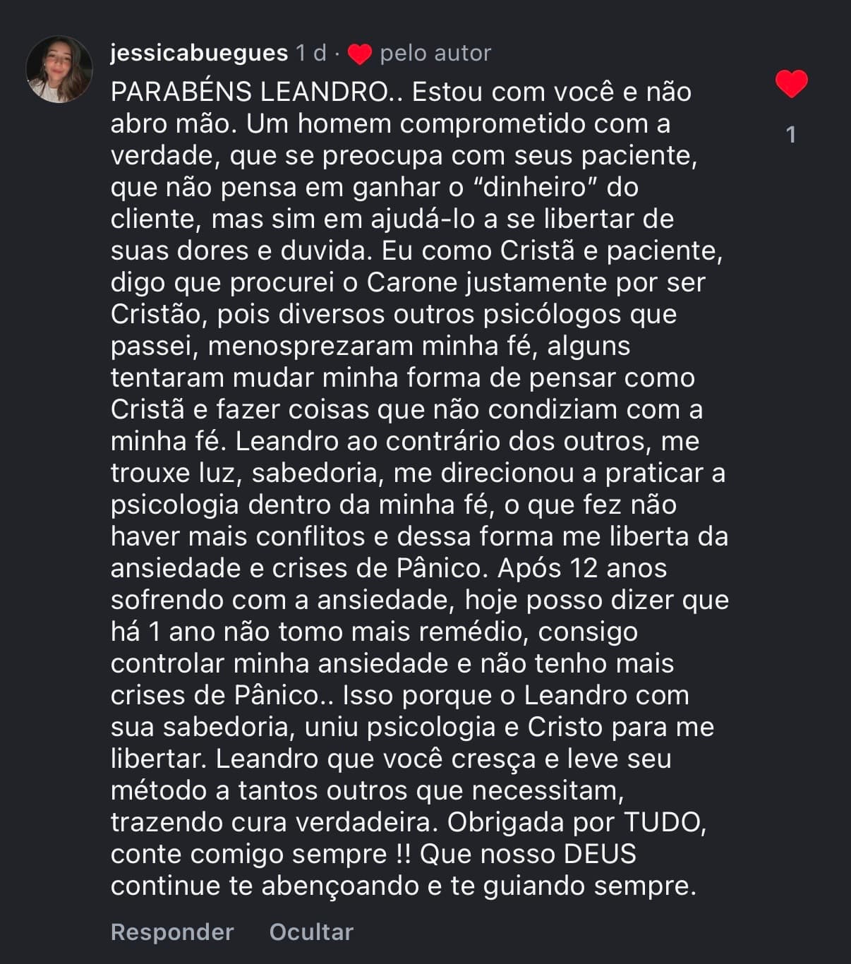 Depoimento 3 de paciente da Clínica Cedro